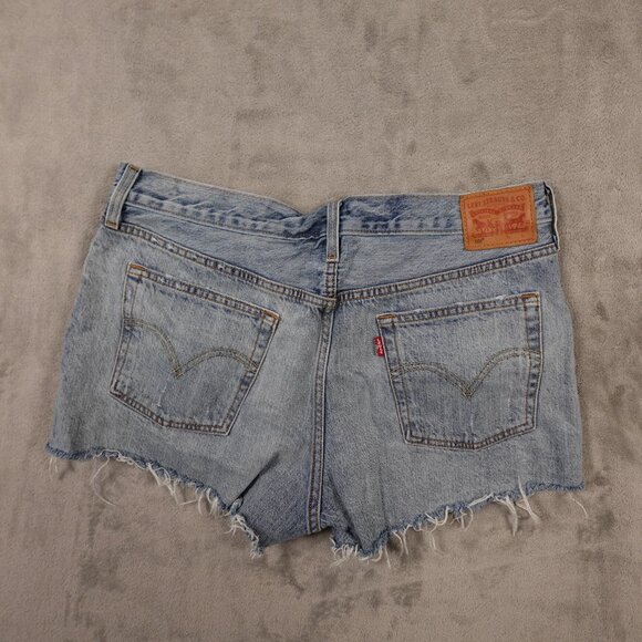 Levi's 501 Cutoff denim shorts women's 33 blue button fly red tab 2 1/2" inseam - Picture 7 of 11